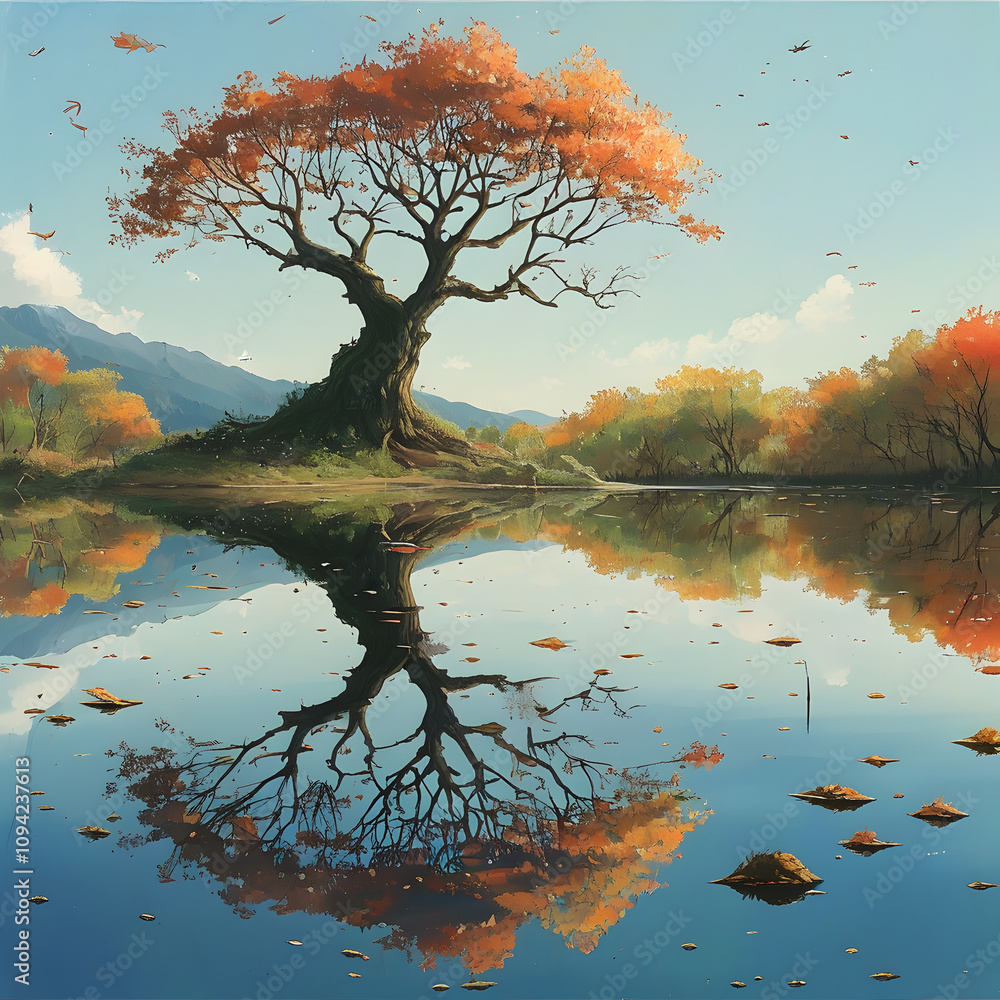 Wall mural Autumn Tree Reflection