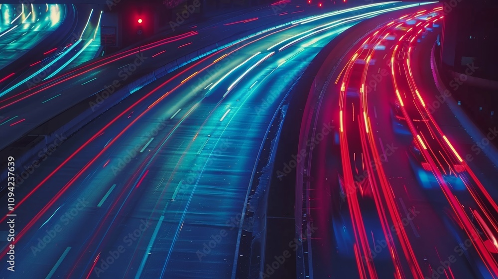 Aufkleber the exit is a cascade of swirling light trails as cars merge into a single stream of movement.