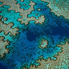 Fototapeta premium The swirling emerald and azure patterns of the Great Barrier Reef.