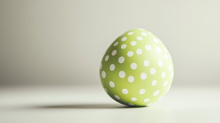 Green Polka Dot Egg on Simple Background, Ideal for Spring and Easter-themed Designs, Holiday Celebrations, or Artistic Projects in Soft Color Palette