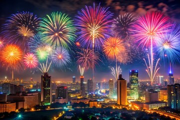 Obraz premium Colorful fireworks over the city