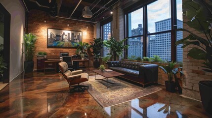 Modern office with city view.