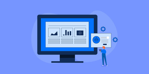 Businessman managing website with the help of artificial intelligence virtual assistant.