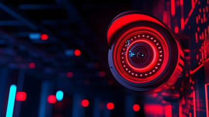 Obraz premium Red Security Camera Close Up Futuristic Technology