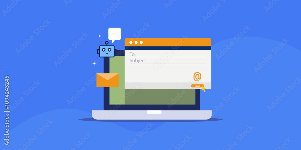 Poster email automation, artificial intelligence connected with electronic mail dashboard interface, concep
