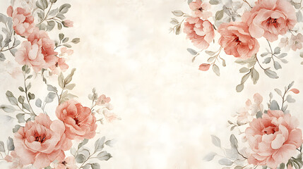 Delicate pink roses bloom on either side of a textured, vintage-inspired background.