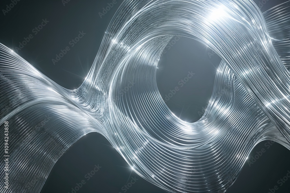 Poster dynamic futuristic background with luminous shimmering silver electric wave patterns