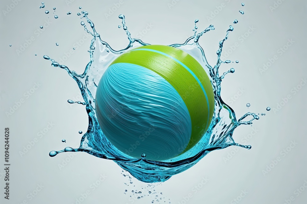 Aufkleber 3d visualization of refreshing aqua sphere on white canvas creating splash effect