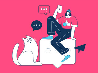 Virtual characters social communication concept business flat vector hand drawn illustration
