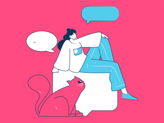 Virtual characters social communication concept business flat vector hand drawn illustration
