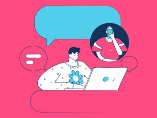 Virtual characters social communication concept business flat vector hand drawn illustration
