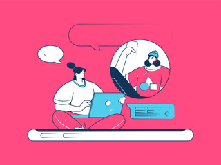 Virtual characters social communication concept business flat vector hand drawn illustration
