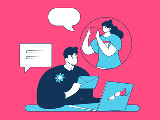 Virtual characters social communication concept business flat vector hand drawn illustration
