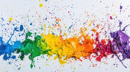 A rainbow of paint splashes on a blank canvas, Symbolizing creativity and diversity blending into art, minimalist composition