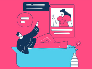 Virtual characters social communication concept business flat vector hand drawn illustration
