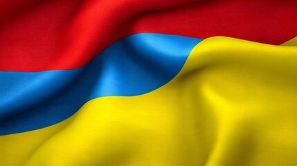 Obraz premium Waving Flag of Armenia and Ukraine with Vibrant Colors and Textures, Symbolizing Friendship and Unity Between Two Cultures in a Beautiful Textile Composition