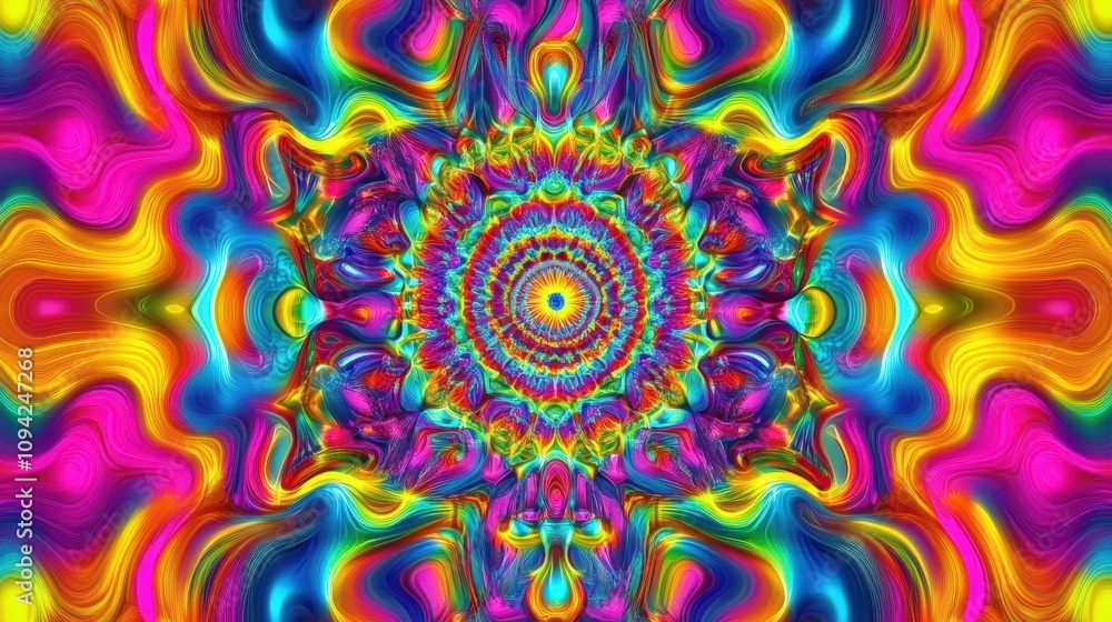 Aufkleber vibrant psychedelic abstract design with swirling colors and intricate patterns.