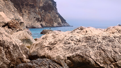 Rocky coast of the island of Sardinia in the Mediterranean Sea