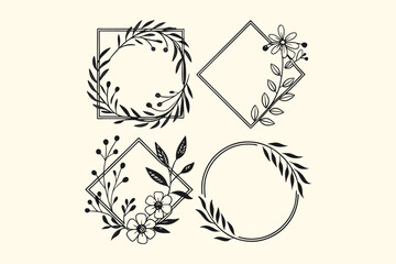 black and white Floral Frame vector