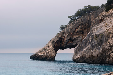 Rocky coast of the island of Sardinia in the Mediterranean Sea