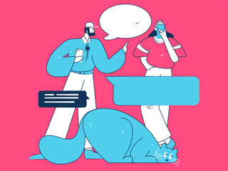 Virtual characters social communication concept business flat vector hand drawn illustration
