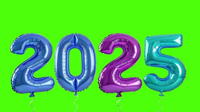 2025 new year festive blue purple mylar balloons . green screen
