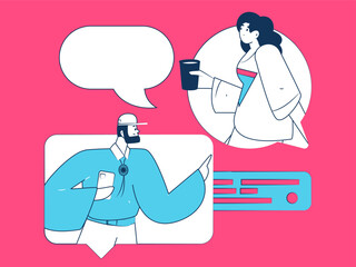 Virtual characters social communication concept business flat vector hand drawn illustration
