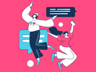 Virtual characters social communication concept business flat vector hand drawn illustration
