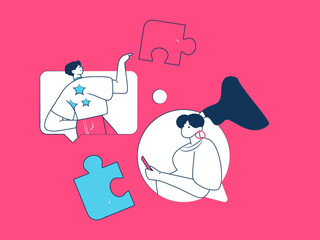 Virtual characters social communication concept business flat vector hand drawn illustration
