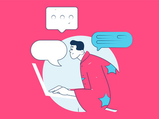 Virtual characters social communication concept business flat vector hand drawn illustration
