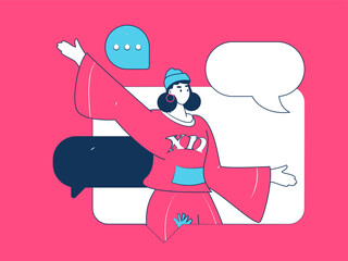 Virtual characters social communication concept business flat vector hand drawn illustration
