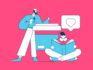 Virtual characters social communication concept business flat vector hand drawn illustration
