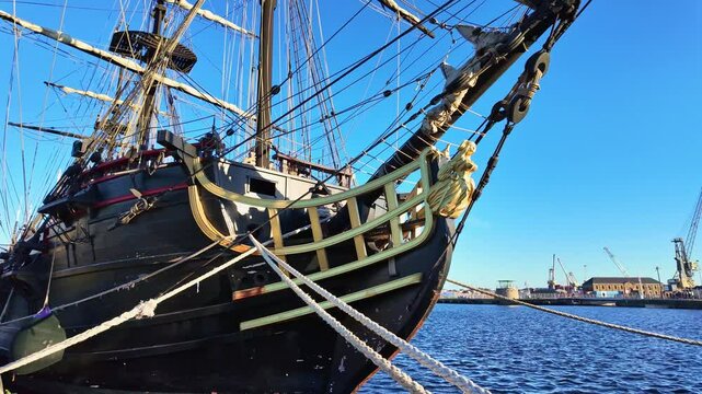 Etoile du Roy legendary ship, Corsair frigate, Saint-Malo in France. Close-up