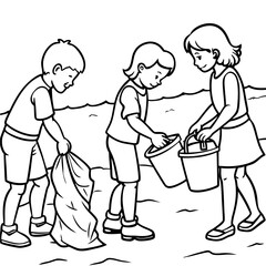 children cleaning garbage at the beach