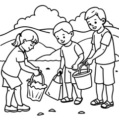 children cleaning garbage at the beach