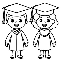 children graduates cartoon style illustration