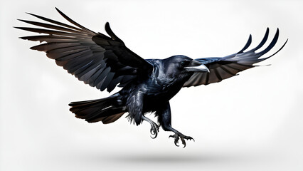 Fototapeta premium Realistic black raven in flight on transparent background
