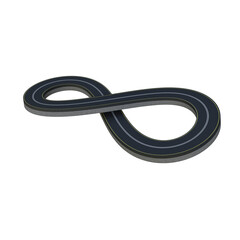 Fototapeta premium 3D Infinity Loop Road Design: Winding Asphalt Highway Curves Through Floating Landscapes, Sunny Sky, and Endless Loops Symbolizing Speed, Mobility, Innovation, and Boundless Opportunities png