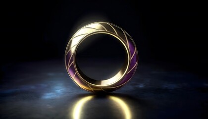 Gold ring with geometric patterns, minimalist aesthetic, 3D illustration, ring jewelry, trendy, aesthetic.