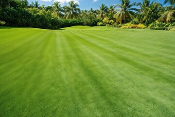 Obraz premium Lush Tropical Lawn Field Photography with Vibrant Greenery and Healthy Turf