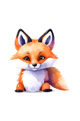 Obraz premium A playful fox in watercolor, with bright orange fur and a mischievous expression, set against a transparent background.