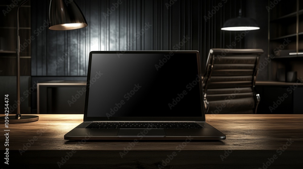 Poster remote work setup modern office digital workspace minimalist environment focused view productivity c