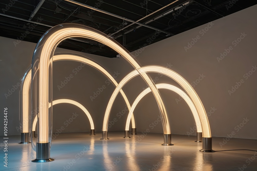 Poster futuristic glowing arcs in motion with enchanting luminescence
