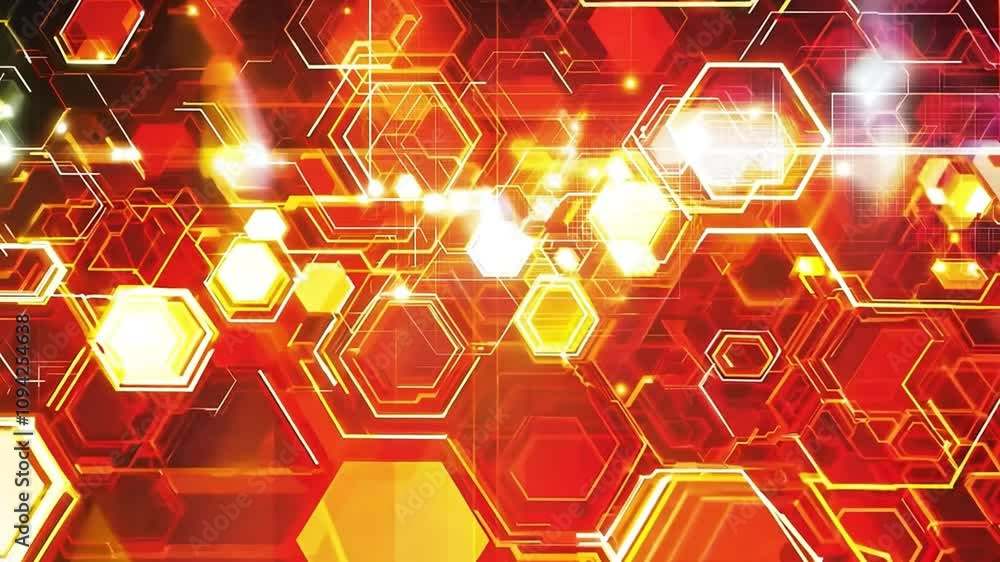 Wall mural abstract digital technology background with hexagonal shapes and glowing lights