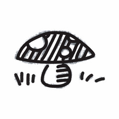 Spray mushroom icon isolated on white background. mushroom graffiti icon with overspray in black on white. Vector illustration.