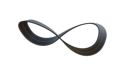 3D Infinity Loop Road Design: Winding Asphalt Highway Curves Through Floating Landscapes, Sunny Sky, and Endless Loops Symbolizing Speed, Mobility, Innovation, and Boundless Opportunities png