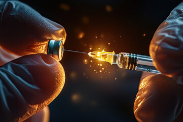 A doctor prepare syringe vaccine dose, showcasing precision and care