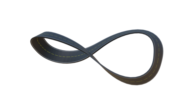 3D Infinity Loop Road Design: Winding Asphalt Highway Curves Through Floating Landscapes, Sunny Sky, and Endless Loops Symbolizing Speed, Mobility, Innovation, and Boundless Opportunities png