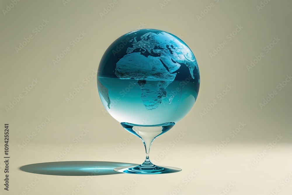 Poster elegant 3d globe with clear liquid descent on soft background