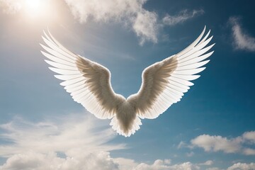 Fototapeta premium Stunning Isolated Image of White Feather Angel Wings in Flight
